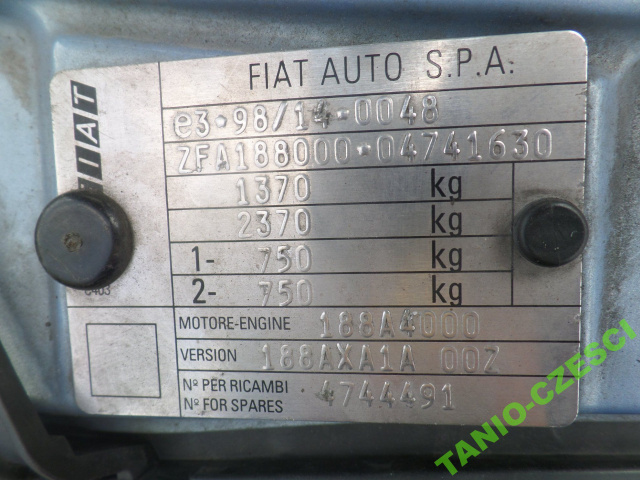 Двигатель голый 1.2 8V FIAT PUNTO II ПОСЛЕ РЕСТАЙЛА