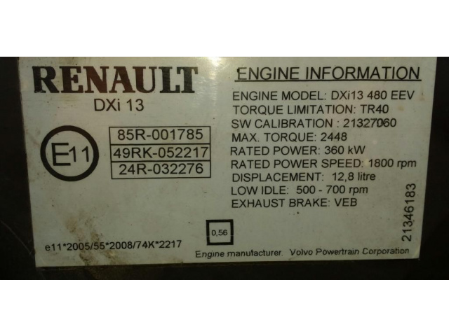 Двигатель RENAULT MAGNUM DXI VOLVO FH13 480EEV 2010г.